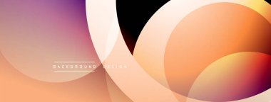 Soyut arkaplan özellikleri üst üste binen daireler, gradyanlar. Şeftali, mor renkler modern görsel efektler yaratır. Metin arkaplan tasarımı okur.