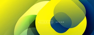Soyut sarı, yeşil, mavi renkler. Üst üste binen daireler dinamik görsel akış yaratır. Arka planlar için modern tasarım ögesi.