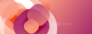 Soyut çakışan çemberler yumuşak bir eğim etkisi yaratır. Pembe, turuncu renkler modern estetik sunarak tasarıma hükmediyor. Mevcut en küçük metin.