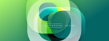Soyut tasarım, üst üste binen daireler, canlı yeşil renkler, pürüzsüz eğimler. Arka planlar ve sunumlar için modern estetik.
