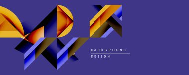 Soyut geometrik şekiller örtüşür, dinamik bileşim yaratır. Altın, donanma, mor renkler tasarımda baskın. Arka planlar ve sunumlar için modern estetik.