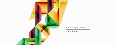 Soyut geometrik tasarım üst üste binen canlı şekiller içerir. Sarı, yeşil, kestane rengi dinamik kompozisyon yaratır. Arka planlar ve sunumlar için modern estetik.