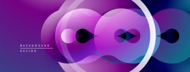 Soyut mor tasarım, üst üste binen daireler, gradyanlar. Modern, dinamik kompozisyon görsel ilgi yaratır. Yumuşak geçişler zarif estetik sunar.