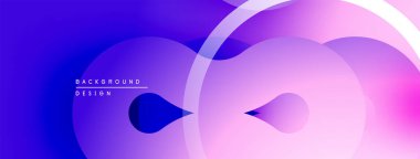 Soyut gradyan katmanlar dinamik görsel efekt yaratır. Üst üste binen daireler modern arkaplan tasarımı oluşturur. Mor, mavi, pembe renkler kompozisyona hakim..