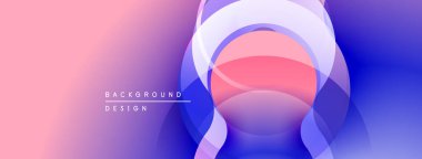 Soyut eğim arkaplanı. Üst üste binen daireler dinamik görsel efekt yaratır. Pembe, mor, mavi renkler kompozisyona hakim. Modern tasarım ögesi.