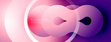 Soyut pembe mor eğimli daireler çakışıyor. Modern tasarım, pürüzsüz geçişler, minimalist estetik. Arkaplanda metin ögeleri.