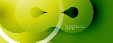 Soyut yeşil arkaplan. Üst üste binen daireler dinamik görsel efekt yaratır. Yumuşak eğimli modern tasarım, basit şekiller..