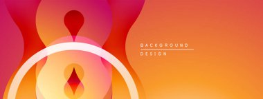 Soyut gradyan şekiller dinamik arkaplan oluşturur. Sıcak renkler kompozisyona hükmediyor, enerji ve akışa işaret ediyor. Minimalist tasarım.