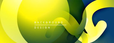 Soyut sıvı şekilleri sarı, yeşil ve mavi renkleri harmanlıyor. Modern tasarım dinamik hareketi, pürüzsüz geçişleri çağrıştırıyor.