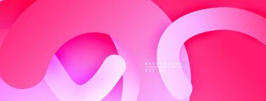 Soyut pembe arka plan. Üst üste binen kıvrımlı şekiller dinamik görsel efekt yaratır. Yumuşak eğimler, modern tasarım elementleri mevcut.