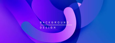 Soyut sıvı şekilleri örtüşür, parlak mor ve mavi renkler yaratır. Metin, kompozisyon içerisindeki arkaplan tasarımını okur.