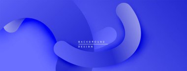 Soyut mavi tasarım akışkan şekiller, gradyanlar içerir. Modern estetik, arka planlar ve sunumlar için uygun. Düz eğriler dinamik bileşim oluşturur.