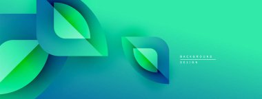 Soyut gradyan şekiller çakışıyor, dinamik görsel etki yaratıyor. Teal, mavi, yeşil renkler kompozisyona hakim. Modern tasarım ögesi.