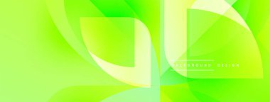 Parlak yeşil soyut arka plan. Üst üste binen şekiller dinamik görsel efekt yaratır. Dijital projeler için modern tasarım.
