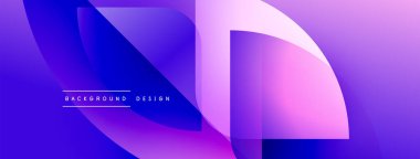 Soyut gradyan şekiller çakışıyor, dinamik görsel etki yaratıyor. Mor, pembe renkler kompozisyona hakim. Modern tasarım ögesi.