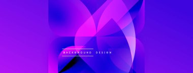 Soyut mor tasarım. Üst üste binen şekiller dinamik görsel efekt yaratır. Çeşitli projeler için modern arkaplan.