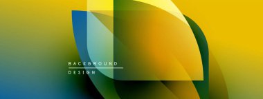 Soyut enerjik tasarım. Üst üste binen şekiller dinamik görsel efekt yaratır. Sarı, yeşil, mavi renkler kusursuz bir şekilde harmanlanır. Modern estetik.