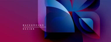 Soyut geometrik şekiller örtüşüyor, canlı mor ve mavi renkler yaratıyor. Modern tasarım elementleri dinamik bileşim, görsel doku önerir.