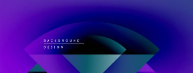 Soyut mor eğimli arkaplan. Geometrik şekiller modern tasarımı oluşturur. Metin arka plan tasarımı okur. Minimalist estetik.