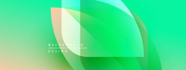 Soyut yeşil arkaplan. Üst üste binen şekiller dinamik görsel efekt yaratır. Modern tasarım elementleri akıcılık ve enerji öneriyor.