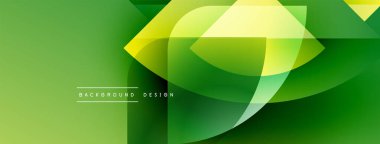 Soyut yeşil arkaplan. Üst üste binen şekiller dinamik görsel efekt yaratır. Değişken renklere sahip modern tasarım, pürüzsüz geçişler.