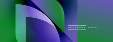 Soyut geometrik şekiller canlı yeşillikleri, morları, mavileri harmanlarlar. Modern tasarım dinamik görsel etki yaratır. Mevcut en küçük metin.