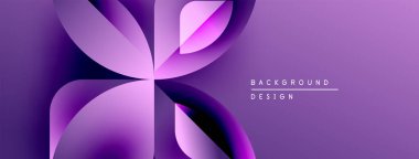 Soyut mor tasarım üst üste binen taç yaprağı şekilleri içerir. Gradyan renkler dinamik görsel efekt yaratır. Minimalist tarz, modern estetik.