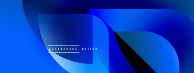 Soyut mavi şekiller dinamik arkaplan oluşturur. Yumuşak eğimler hareketi, modern tasarım estetiği önerir.