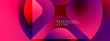 Soyut gradyanlar üst üste binen şekiller oluştururlar. Canlı pembeler, kırmızılar, mor renkler pürüzsüz bir şekilde harmanlanmış. Metin, arkaplan tasarımını merkezden okur.