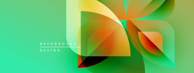 Soyut geometrik şekiller örtüşüyor, canlı renk eğimleri yaratıyor. Tasarım pürüzsüz geçişler ve modern estetik içeriyor..