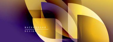 Soyut geometrik bileşim. Üst üste binen şekiller dinamik görsel efekt yaratır. Mor, sarı renkler tasarımda baskın. Modern, şık arkaplan.