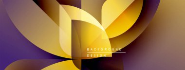 Soyut altın şekiller mor renkle örtüşür. Modern tasarım lüks, dinamizm ve görsel ilgiyi çağrıştırıyor. Mevcut en küçük metin.