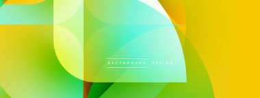 Soyut canlı tasarım, geometrik şekillerle örtüşen özellikler. Gradyanlar, modern estetik yaratan sarı, yeşil, turkuaz renkleri harmanlarlar..