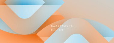 Soyut geometrik şekiller çakışıyor. Yumuşak turuncu, mavi renkler sıvı tasarımı yaratır. Dijital projeler için minimalist arkaplan.
