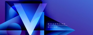 Soyut mavi tasarım katmanlı geometrik şekiller, canlı gradyanlar içerir. Arka planlar ve sunumlar için modern estetik.