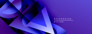 Soyut geometrik şekiller örtüşür, dinamik mor gradyan arkaplan oluşturur. Modern tasarım elementleri yenilik ve teknoloji öneriyor.