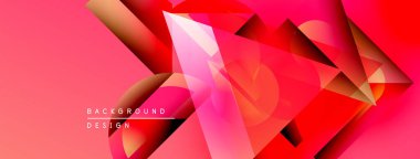 Soyut geometrik tasarım. Kırmızı, pembe renkler kompozisyona hakim. Üst üste binen şekiller dinamik görsel doku yaratır. Modern, canlı arkaplan.