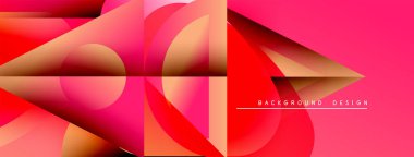 Soyut geometrik şekiller, canlı pembeler, kırmızılar, altın renkleri. Akan çizgilerle modern tasarım, gradyanlar dinamik görsel efekt yaratır.