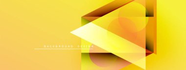 Soyut geometrik şekiller üst üste binerek dinamik sarı gradyan arkaplan oluşturur. Modern tasarım elementleri yenilik ve teknoloji öneriyor.