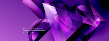 Soyut mor tasarım. Geometrik şekiller örtüşür, dinamik görsel doku yaratır. Renkler derinliği gösteriyor, modern estetiği..