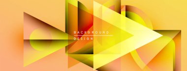 Soyut geometrik tasarım. Sıcak sarı, turuncu renkler dinamik kompozisyon oluşturur. Çeşitli projeler için modern arkaplan.