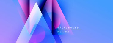 Soyut geometrik şekiller örtüşür, parlak mavi ve mor renkler yaratır. Metin arka plan tasarımı okur. Modern, temiz estetik.