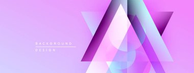 Soyut geometrik şekiller örtüşüyor, canlı mor, pembe, mavi renkler yaratıyor. Arkaplan ve sunumlar için modern tasarım ögesi.