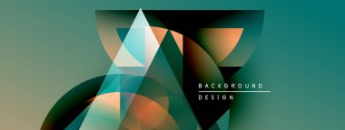 Soyut geometrik şekiller örtüşüyor, canlı renk eğimleri yaratıyor. Modern tasarım elementleri dinamik görsel deneyim önerir.