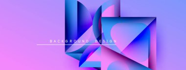 Soyut geometrik şekiller örtüşüyor, canlı mor ve mavi renkler yaratıyor. Arka planlar ve sunumlar için modern tasarım öğesi. Minimalist estetik.