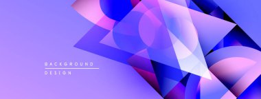 Soyut geometrik şekiller örtüşüyor, canlı mor ve mavi renkler yaratıyor. Modern tasarım ögeleri dinamik arkaplan dokusunu önerir.