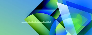 Soyut geometrik şekiller canlı mavileri, yeşillikleri harmanlarlar. Modern tasarım akıcılığı, enerjiyi, derinliği çağrıştırıyor. Mevcut en küçük metin.