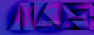 Soyut geometrik şekiller, canlı mor renkler, modern tasarım. Arkaplan özellikleri katmanlı biçimler, gradyan efektler, parlak sunum.