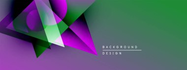 Soyut geometrik şekiller örtüşüyor, canlı mor, yeşil gradyan yaratıyor. Arkaplan ve sunumlar için modern tasarım ögesi.