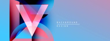 Soyut canlı tasarım katmanlı şekiller, gradyanlar içerir. Mavi, pembe renkler kompozisyona hakim. Modern estetik, temiz çizgiler sunar.